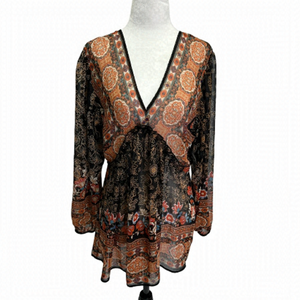 ROSE + Olive Black Boho Peasant Top Size S